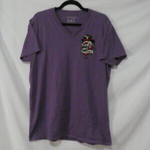 ED HARDY XXL Purple Ed Hardy Cotton Tee Sitched Skull Front Made In The USA